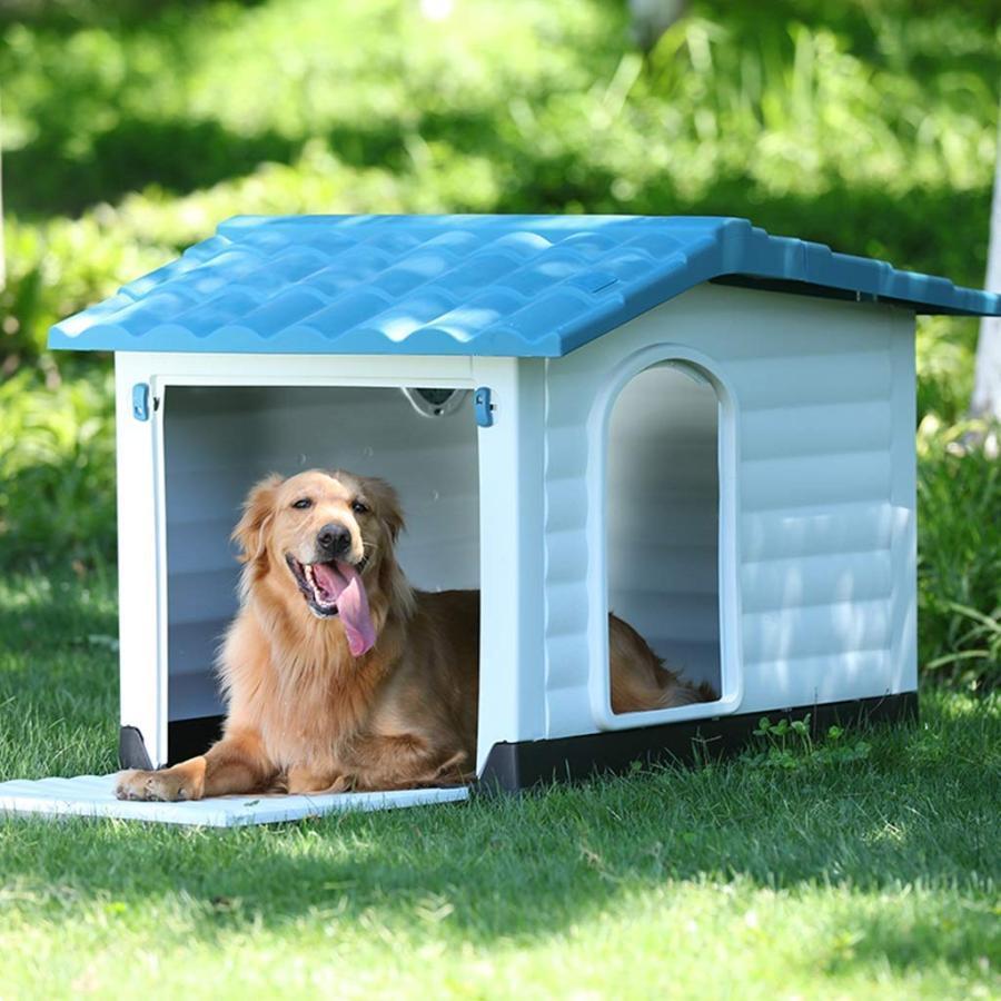 屋外犬小屋中型および大型犬小屋屋外ゴールデンレトリバー犬小屋屋外防雨および防水ペットハウス設置が簡単 (Color : Blue）