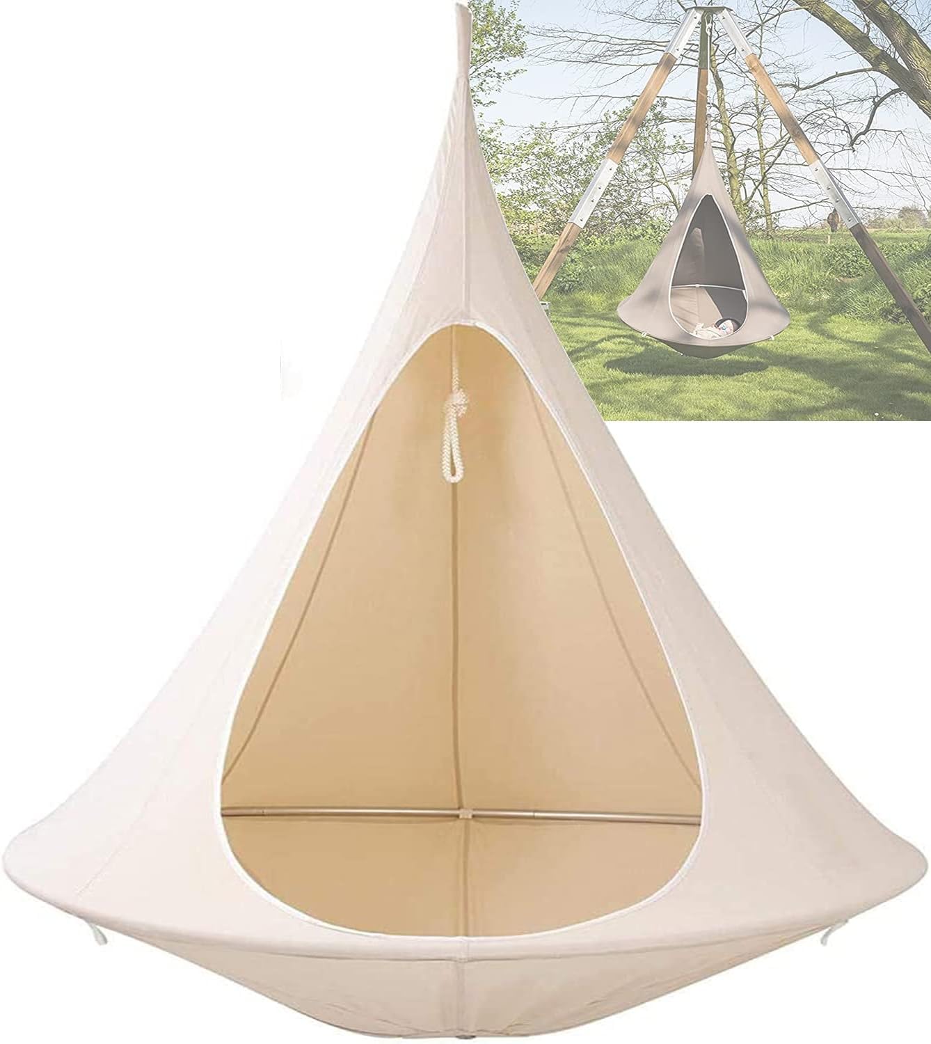 ハンモックチェア コニカル UFO 吊り下げ ハンギングスイングガーデンハンモック 大人＆子供兼用 屋内/屋外用 楕円形 キャンプ 折りたた｜TAKARAMONSTER