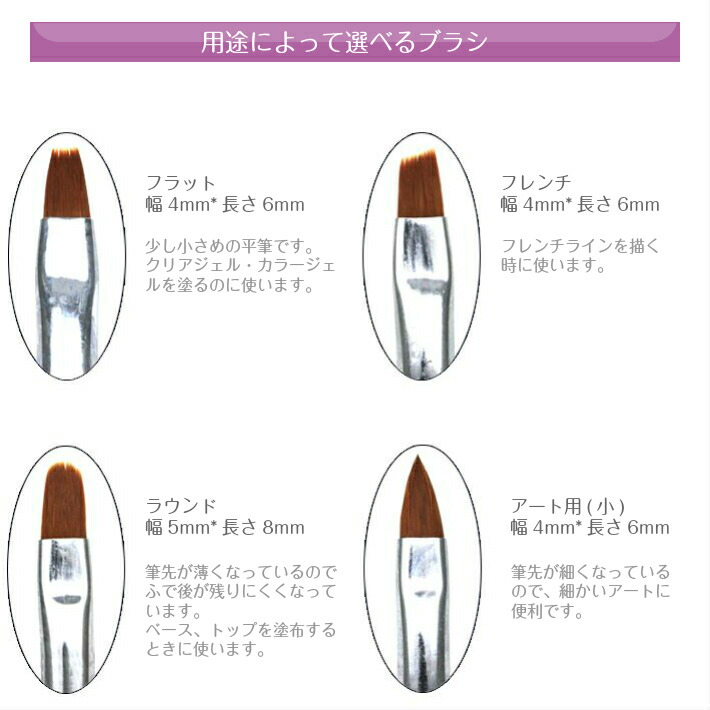 楽天市場 ネイルブラシ オススメ 柔らかで塗りやすい筆 メール便対応 ジェルネイル ネイルブラシ ジェルカラー9色 筆先8種 ジェルブラシ キャップ付きネイル ネイルアート 筆 平筆 細筆 フレンチ ラウンド ライン ジェルブラシ タカラネイル Takaranail