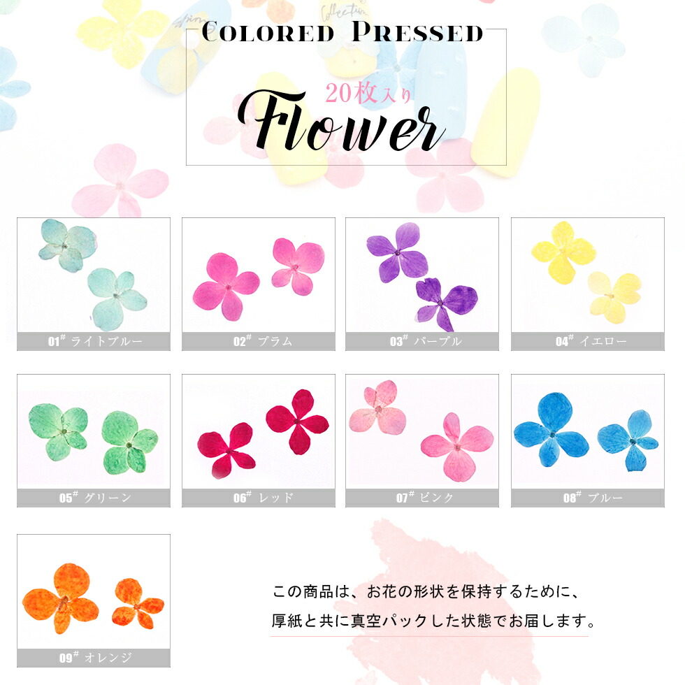 楽天市場 押し花 あじさい ドライフラワー 9色 メール便対応 デコレーションフラワー タカラネイル Takaranail