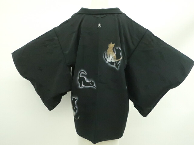 【中古】リサイクル着物羽織 オリジナル 一つ紋 猫 紐別 正絹 着物 身丈75.5cm 裄丈62.5cm r7z10-618【リサイクル】宝の山