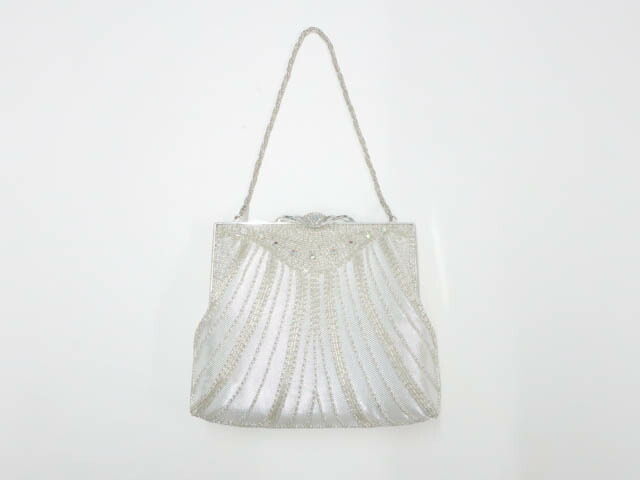 楽天市場】可憐なガラスビーズの丸形バッグ【白】 パーティーバッグ
