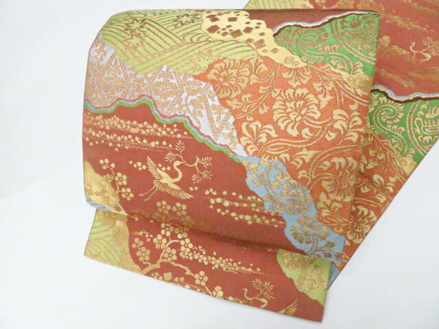 最大70%OFF【中古】リサイクル着物 袋帯 六通柄 鶴 梅 金糸 正絹 美品 kyo8b01-20【リサイクル】宝の山