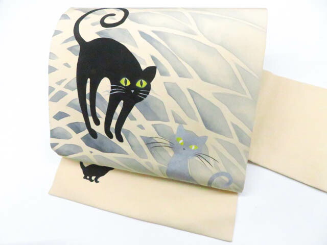 最大70%OFF【中古】リサイクル着物 九寸名古屋帯 オリジナル 太鼓柄 猫 正絹 r8b01-4【リサイクル】宝の山