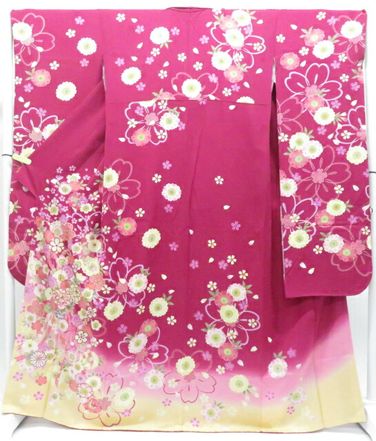【中古】リサイクル着物 振袖 貸衣装処分品 花文 着物 正絹 美品 身丈約168cm 裄丈約68cm kyo8z03-366【リサイクル】宝の山