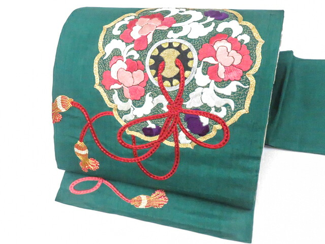 【中古】リサイクル着物 九寸名古屋帯 アンティーク 太鼓柄 刺繍 金糸正絹 kyo8b03-199a【リサイクル】宝の山