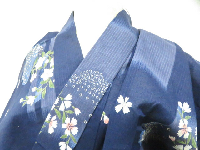 【中古】リサイクル着物 浴衣 花 綿絽 着物 身丈約156.0cm 裄丈約63.0cm kyo8z04-541[仕立て上がり 和服 アウトレット リサイクル着物 夏着物 ゆかた 夏 カジュアル 和モダン 夏祭り お祭り 花火大会 屋台 盆踊りお出掛け 通販 アイディーネット きもの]宝の山