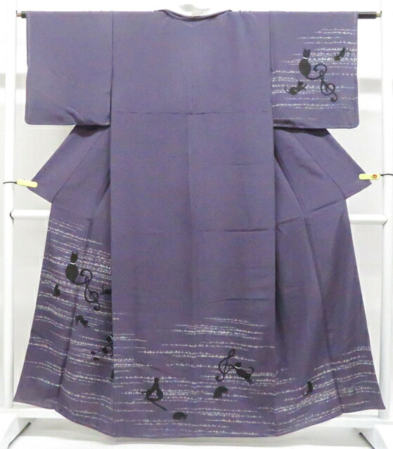 【中古】リサイクル着物 訪問着 未使用 オリジナル 猫 音符 しつけ付 正絹 着物 美品 身丈約158.0cm 裄丈約62.0cm r8z04-98【リサイクル】宝の山