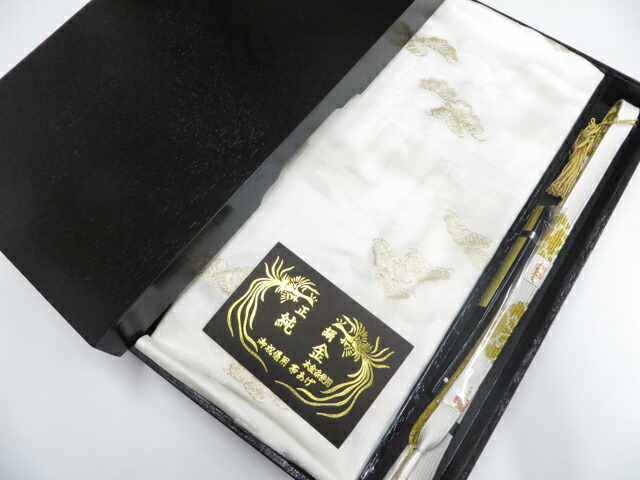 【中古】和装小物 帯締め帯揚げセット 礼装用 高麗組 手組 末広付 純金 本金糸 縫取 木箱 未使用品 美品 r8w06-764【リサイクル】宝の山｜アイディーネット宝の山店