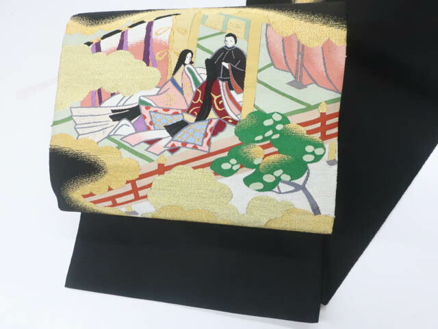 【中古】【着物】八寸名古屋帯 太鼓柄 金糸 爪綴れ 開き仕立て 時代人物文 kyo7b06-119【リサイクル】宝の山