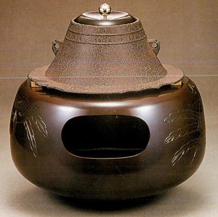 【茶器・茶道具/釜】南鐐撮富士釜添唐銅鳳凰炉 6_s