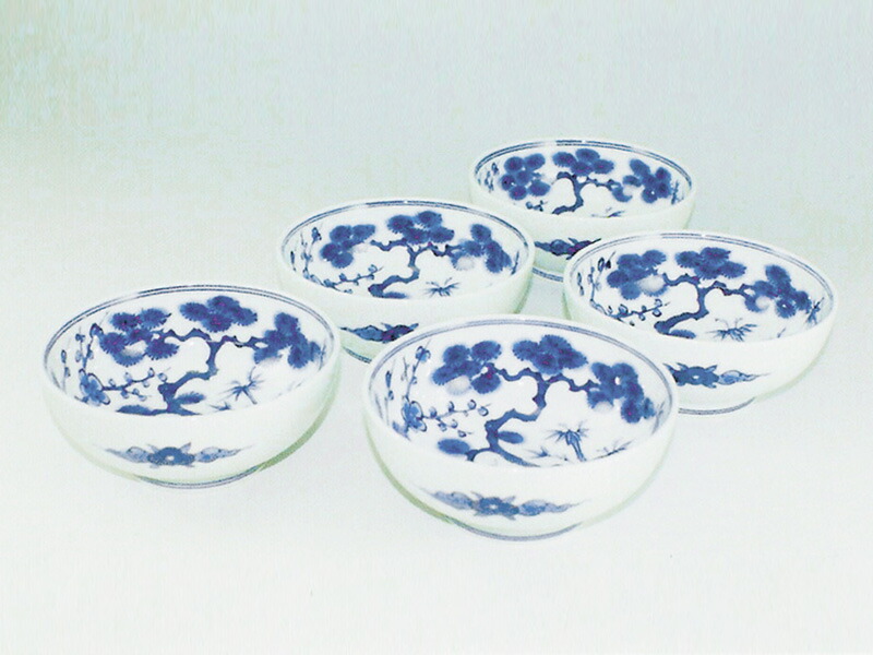 有田焼【館林源右衛門】紺朱筋 取皿 小鉢 向付 五客 直径11.2cm