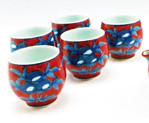 【有田焼】【源右衛門窯】 赤濃牡丹絵湯呑 5ヶ揃 （茶器揃のバラ売）【源右衛門】【古伊万里】 高級 ギフト 和食器 genemon Gen-emon Kiln 24,750円