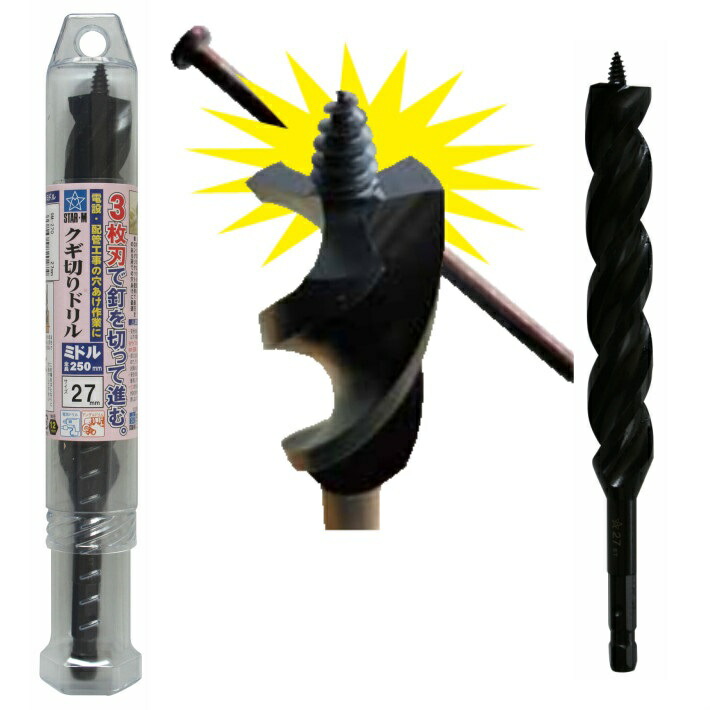 楽天市場】スターエムNo.9 クギ切りドリルNo.9M ミドル 25mm（9M-250