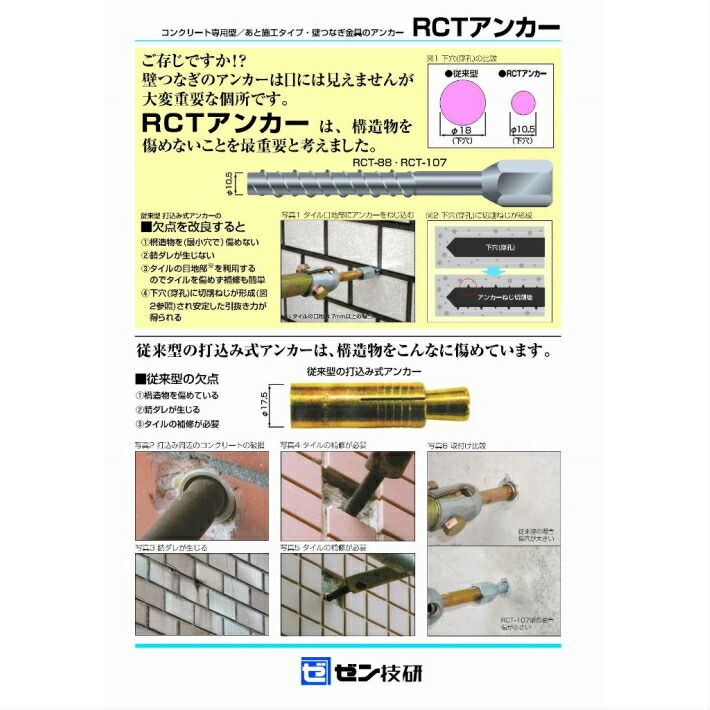 楽天市場 プレートアンカー Rctアンカー Rct あと施工タイプ ゼン技研 足場 壁つなぎ あす楽 道具屋 善左衛門