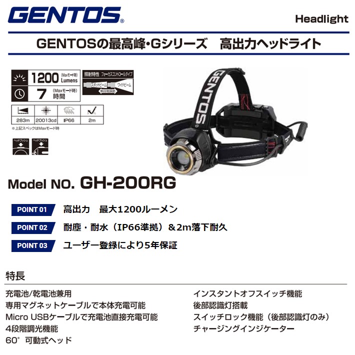 ジェントス ヘッドライト Gh 0rg 10ルーメン