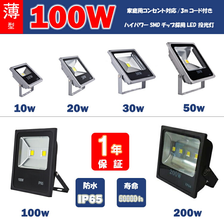 LED 投光器×2 楽天市場】投光器 LED投光器 2芯3芯兼用 6000ルーメン 50w 5m