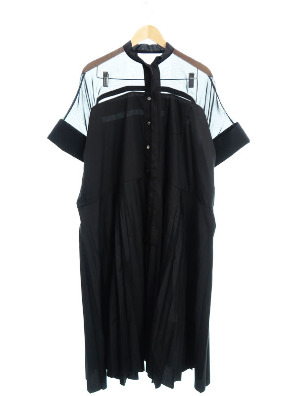 人気一番人気ブランド シースルー レディースファッション Sacai ポプリン コットン 日本製 プリーツ Size2 21 レディース 1週間保証 ワンピース 中古 コットン ドレス サカイ 切替半袖ワンピース 激安特価特売