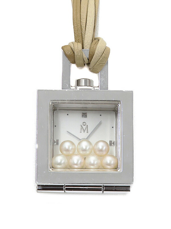 MIKIMOTO ミキモト７Pパール 真珠ネックレス クォーツ時計 スクエア MIKIMOTO ミキモト7Pパール 真珠ネックレス クォーツ時計 スクエア