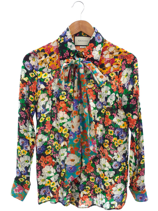 新品タグ付き GUCCI シルクブラウス 襟ビジュー GG総柄 キューブ 36 GUCCI グッチ シルクシャツ ブラウス スカーフ 花柄 – REKNOW