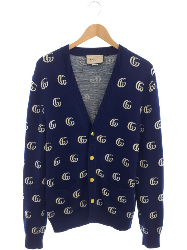 GUCCI GGアナグラム ロゴ ニットカーディガン カーディガン グリーン コットン GGロゴ入り (GUCCI