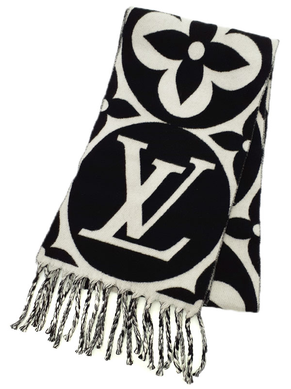 Louis Vuitton マフラー LV メダリオン ブラック・ホワイト 楽天市場】ルイ ヴィトン VUITTON マフラー LV・メダリオン ウール 白