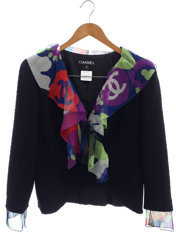 【CHANEL】シャネル『シルクフリル付き ツイードジャケット size44』P15617W02605 00T レディース 1週間保証【中古】