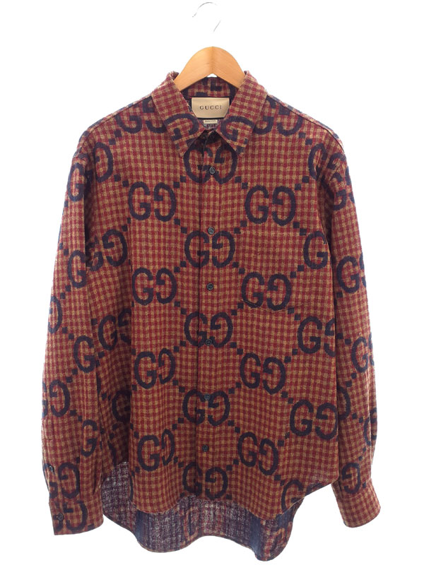 楽天市場】GUCCI グッチ ジャンボGGチェック ウール シャツ ウール