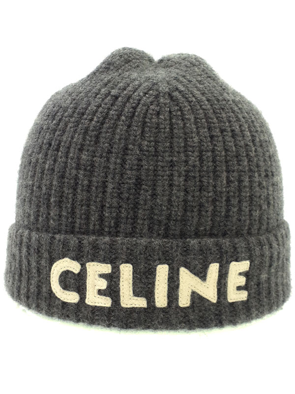 2091ね　美品　セリーヌ　ニット帽　ブラック　ウール　エンブロイダリー セリーヌ CELINEエンブロイダリー ニット帽 / ウール セリーヌ CELINE