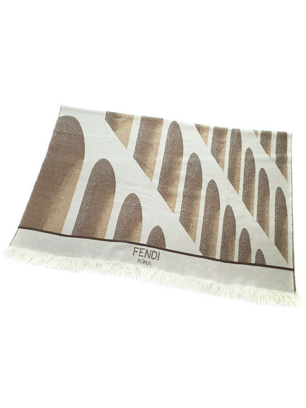 【FENDI】フェンディ『ロゴ ウール×カシミヤ 総柄 ブランケット』メンズ レディース 1週間保証【中古】