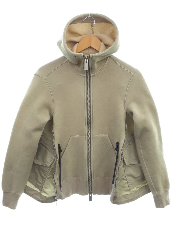 【sacai】サカイ『ナイロンツイルドッキング スウェットジップアップパーカー size1』SCW-077 レディース 1週間保証【中古】