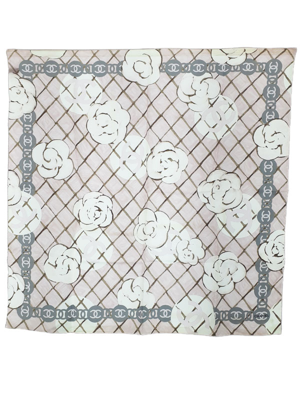 【CHANEL】シャネル『カメリア ココマーク シルクスカーフ』レディース 1週間保証【中古】