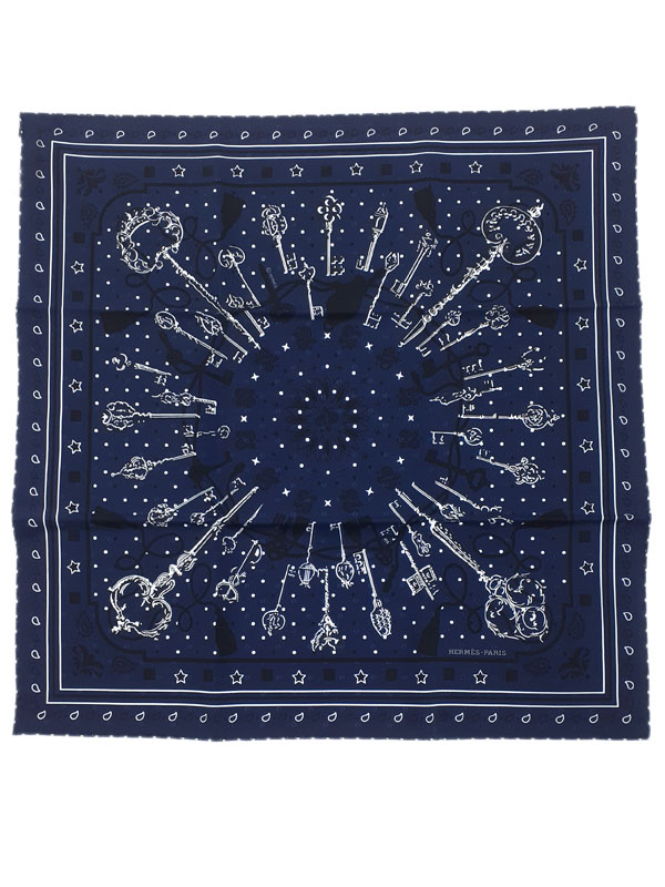 【HERMES】エルメス『カレ55 バンダナ LES CLES 鍵 』レディース スカーフ 1週間保証【中古】