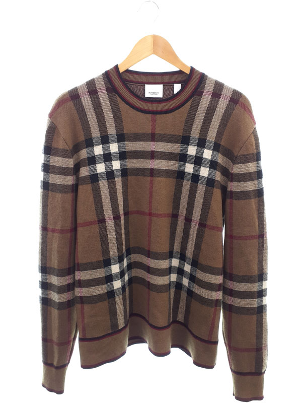 【BURBERRY】バーバリー『チェック クルーネック 長袖ニット sizeM』8036603 メンズ 1週間保証【中古】