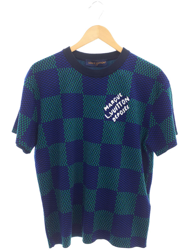 【LOUIS VUITTON】ルイヴィトン『ダミエ ロゴ ニット クルーネック Tシャツ sizeS』RM241M AUR HQN85W 24SS メンズ 半袖Tシャツ 1週間保証【中古】