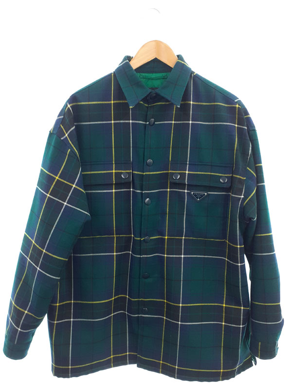 【PRADA】プラダ『三角ロゴ トライアングルプレート チェック 中綿シャツジャケット sizeXS』SC556M S212 メンズ 1週間保証【中古】|高山質店