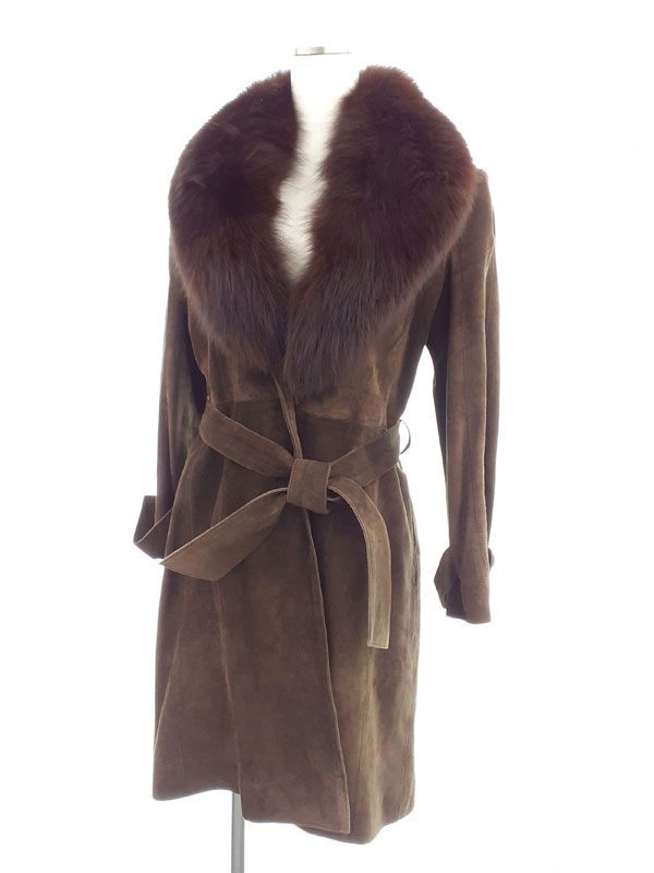 【MaxMara】マックスマーラSUNCY『ファー付 スエードガウンコート size11』レディース 1週間保証【中古】｜高山質店