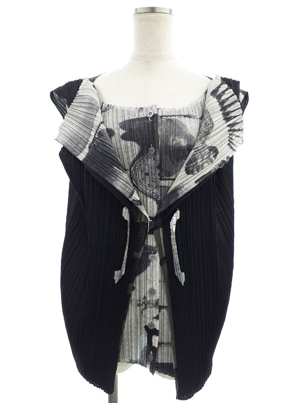 【PLEATS PLEASE ISSEY MIYAKE】プリーツプリーズイッセイミヤケ『プリーツ レイヤード 食器柄 ノースリーブシャツ size3』PP53-JE589 1週間保証【中古】｜高山質店