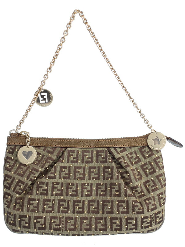 Fendi フェンディ ズッキーノ柄 スタッズ スタッズ アクセサリーポーチ チェーンハンドバッグ 8br594 レディース 1週間保証 中古 高山質店 B B Fendi フェンディ ズッキーノ柄 スタッズ スタッズ アクセサリーポーチ チェーンハンドバッグ 8br594 レディース 1週間保証 中古 高山質店 B B