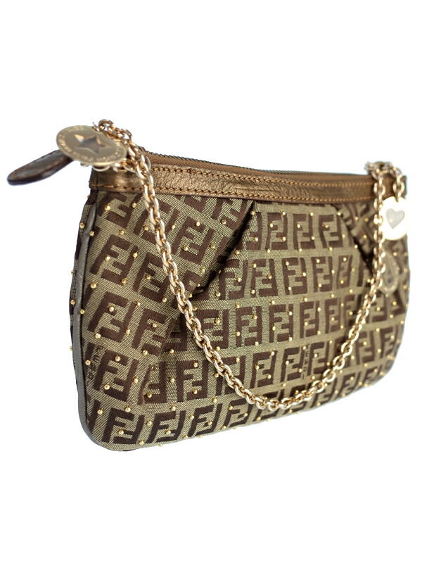 Fendi フェンディ ズッキーノ柄 スタッズ スタッズ アクセサリーポーチ チェーンハンドバッグ 8br594 レディース 1週間保証 中古 高山質店 B B Fendi フェンディ ズッキーノ柄 スタッズ スタッズ アクセサリーポーチ チェーンハンドバッグ 8br594 レディース 1週間保証 中古 高山質店 B B