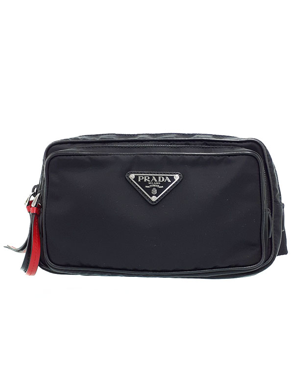 PRADA 黒 ナイロンバッグ プラダ ハンドバッグ ロゴ キルティング リボン ナイロン BN1604