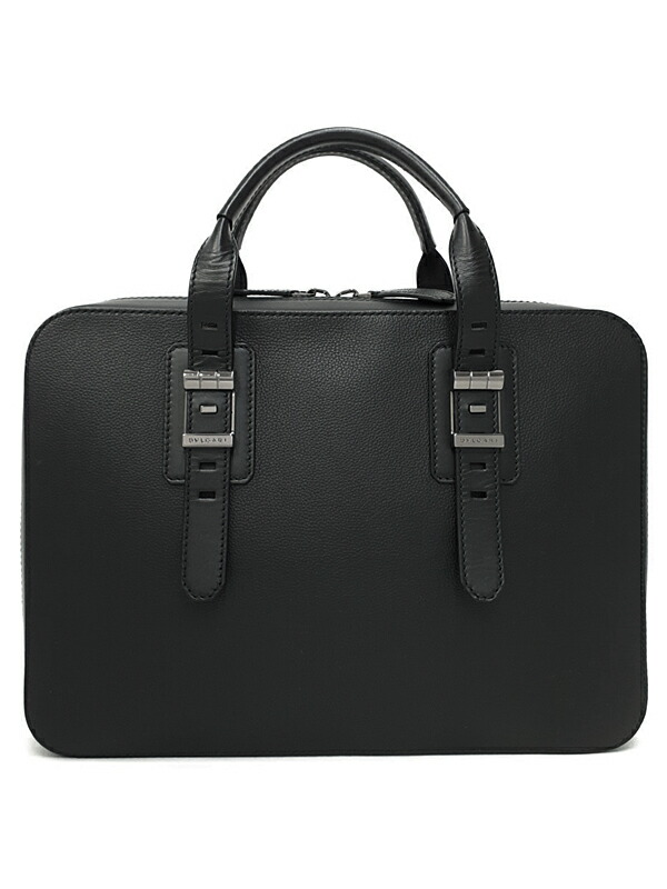 r12【極美品】ブルガリマン　レザー　グレー　チャーム　ビジネス　ブリーフケース BVLGARI - r12【極美品】ブルガリマン レザー グレー チャーム