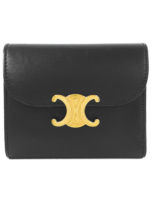 極美✨セリーヌ スモールウォレット ロゴ金具 トリオンフ レザー ブラック CELINE （新品・未使用品）セリーヌ スモールウォレット