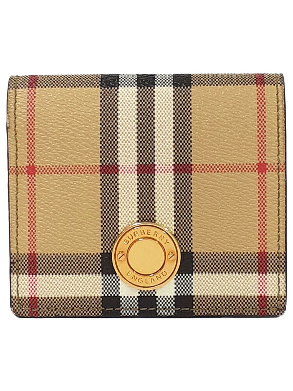Burberry チェック柄 二つ折り財布　外見美品 BURBERRY バーバリー ノバチェック 二つ折り財布 Wホック レザー
