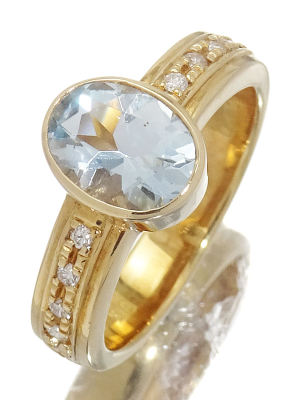 【TASAKI】タサキ『K18YG アクアマリン ダイヤ0.10ct リング』8.5号 1週間保証【中古】