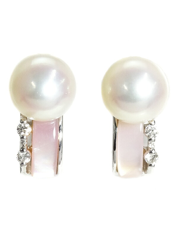 【TASAKI】タサキ『K18WG パール7.3mm イヤリング ダイヤモンド0.02ct 0.02ct』1週間保証【中古】