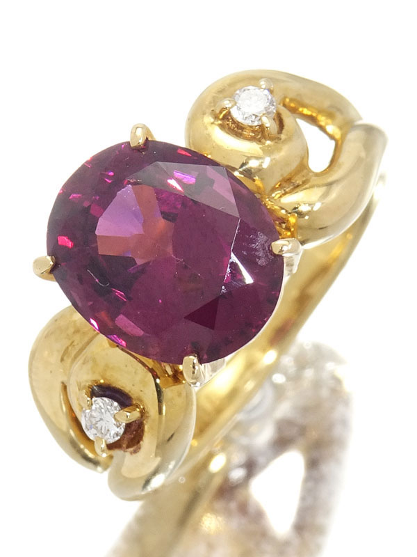 【TASAKI】タサキ『K18YG ガーネット3.86ct リング 2Pダイヤ0.06ct』11号 1週間保証【中古】