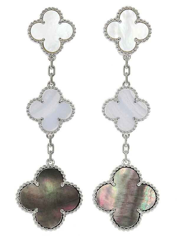 【Van Cleef ＆ Arpels】ヴァンクリーフ&アーペル『K18WG マジックアルハンブラ ピアス イヤリング 3モチーフ シェル カルセドニー』1週間保証【中古】