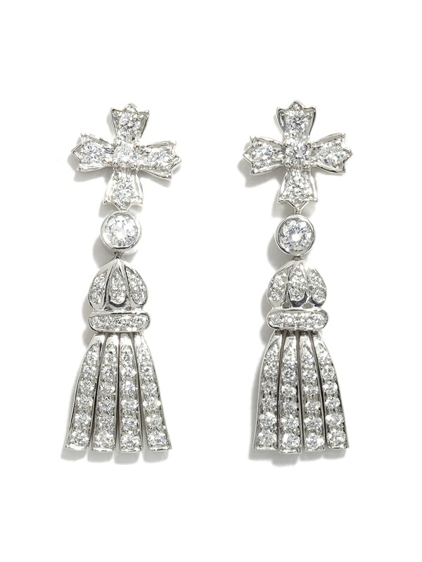 【TIFFANY＆Co.】ティファニー『PT950 ダイヤモンド タッセル ドロップ ピアス クロス』　 1週間保証【中古】