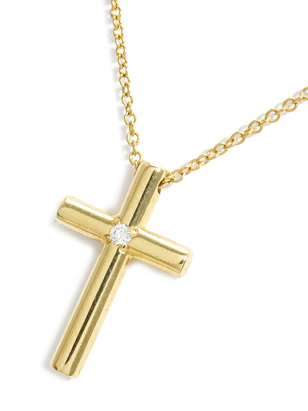 【TIFFANY＆Co.】ティファニー『K18YG クロス ペンダント ネックレス 1Pダイヤモンド』1週間保証【中古】